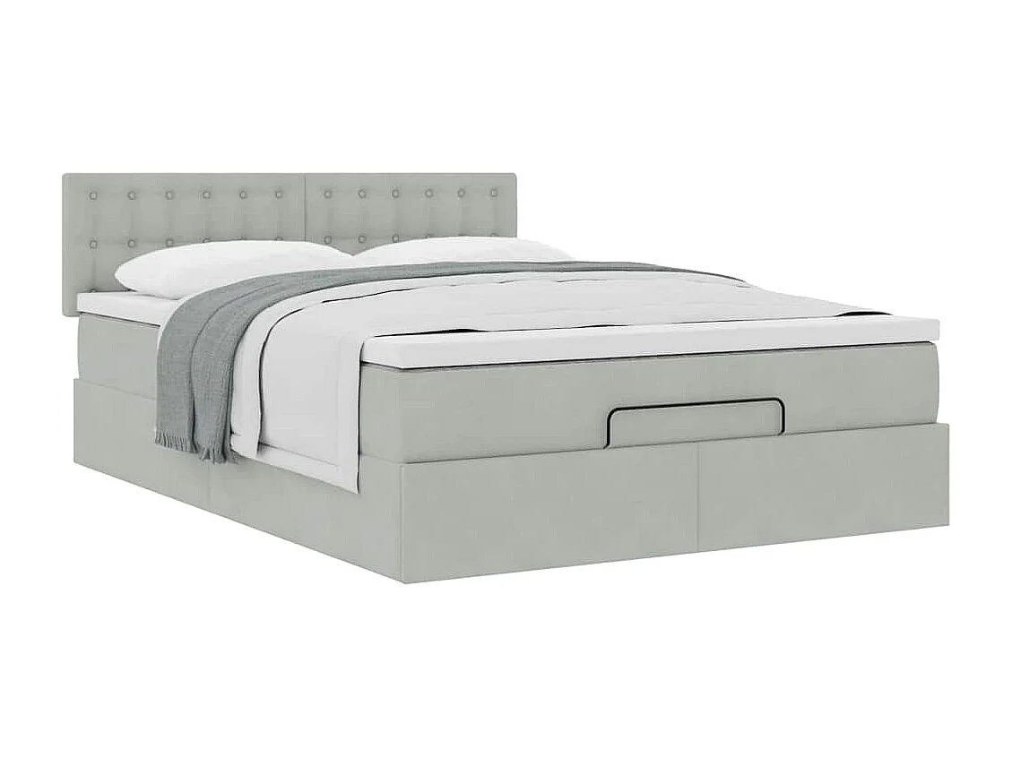 Cadre de lit ottoman et matelas gris clair 140x190 velours