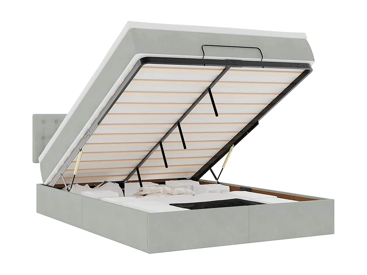 Estrutura de cama otomana com colchão 140x190 cm cinzento claro