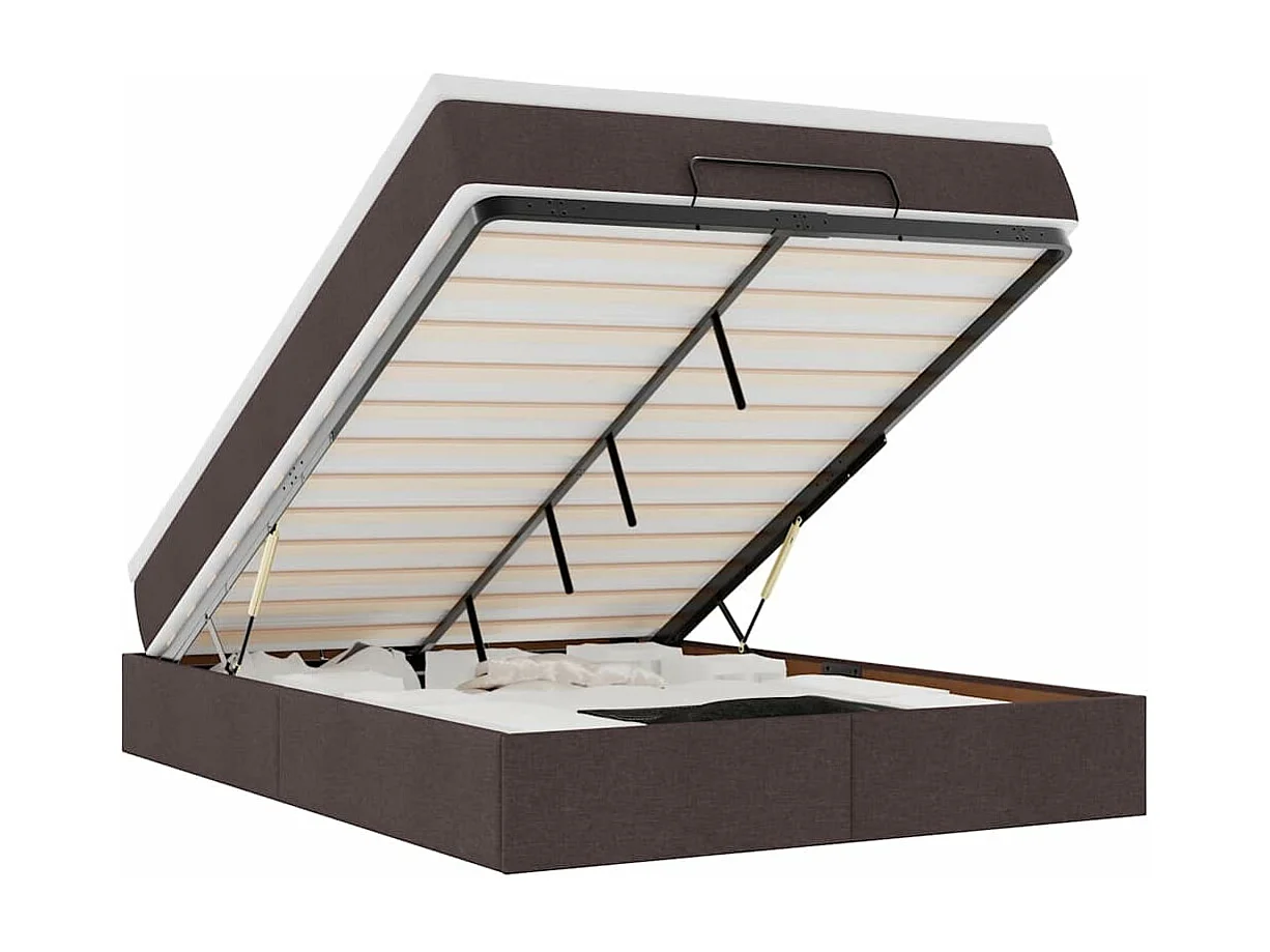 Estructura cama otomana colchón tela marrón oscuro 140x190cm