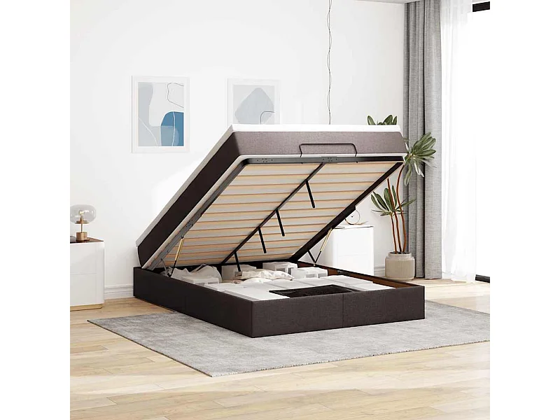 Estructura cama otomana colchón tela marrón oscuro 140x190cm