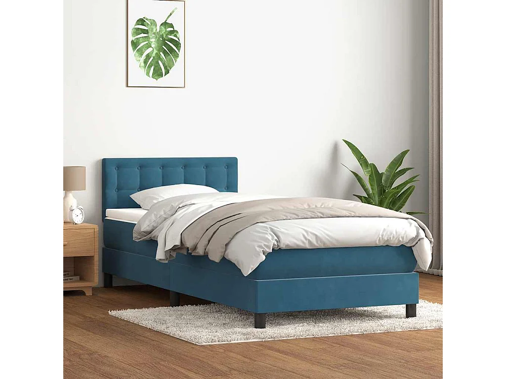 Sommier à lattes de lit et matelas bleu foncé 80x220 cm velours