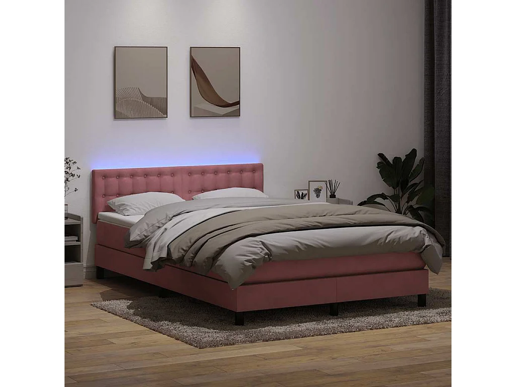 Cama box spring com colchão 160x210 cm veludo rosa