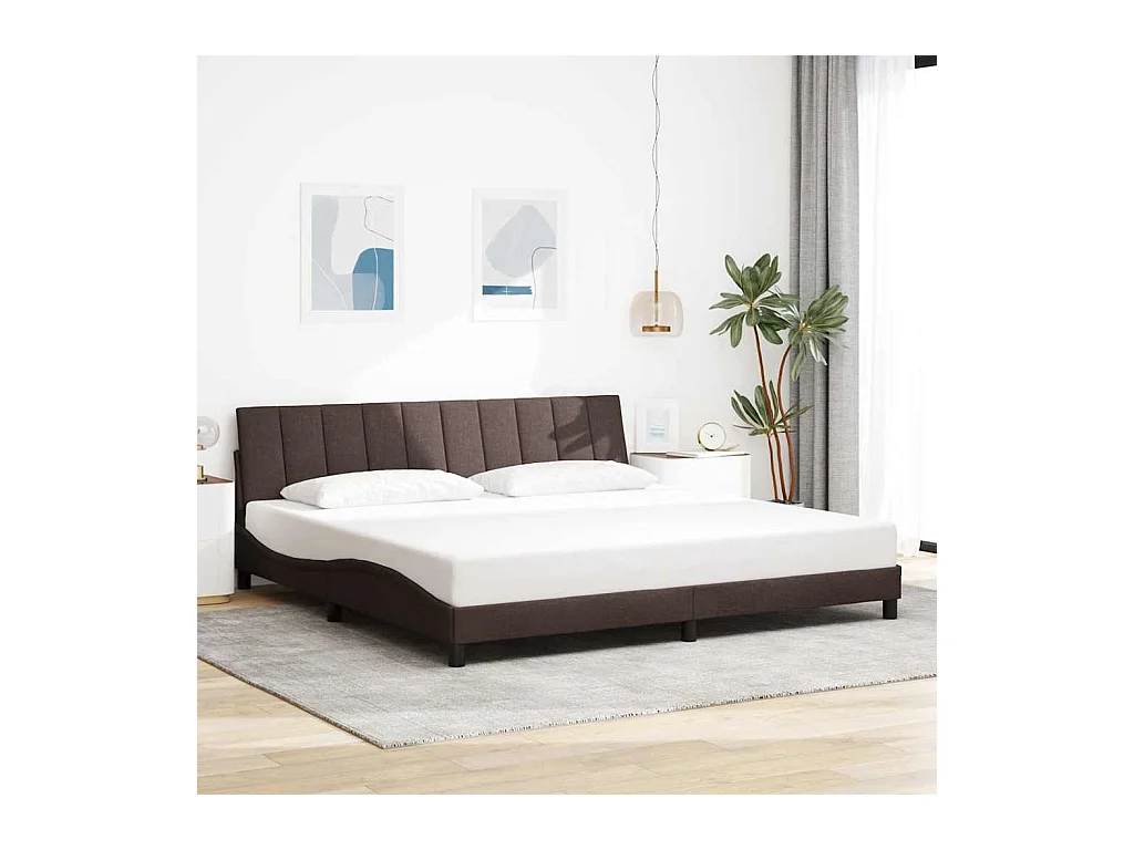 Cadre de lit sans matelas marron foncé 200x200 cm tissu