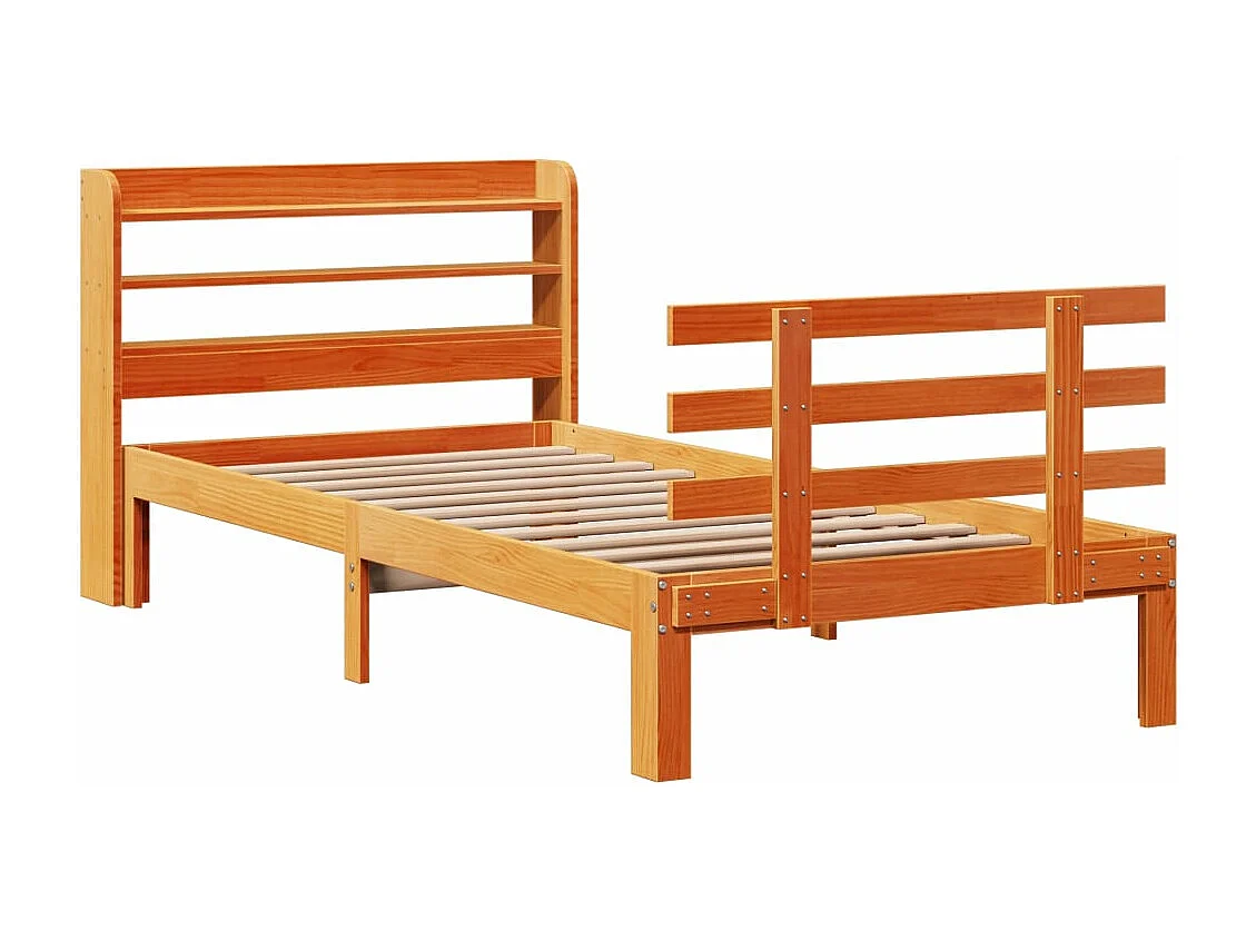 Bedframe met hoofdbord massief grenenhout wasbruin 100x200 cm