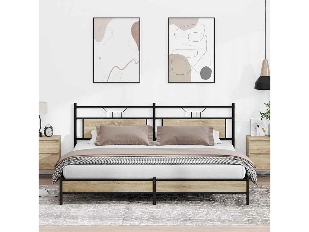Cadre de lit en métal sans matelas chêne sonoma 200x200 cm
