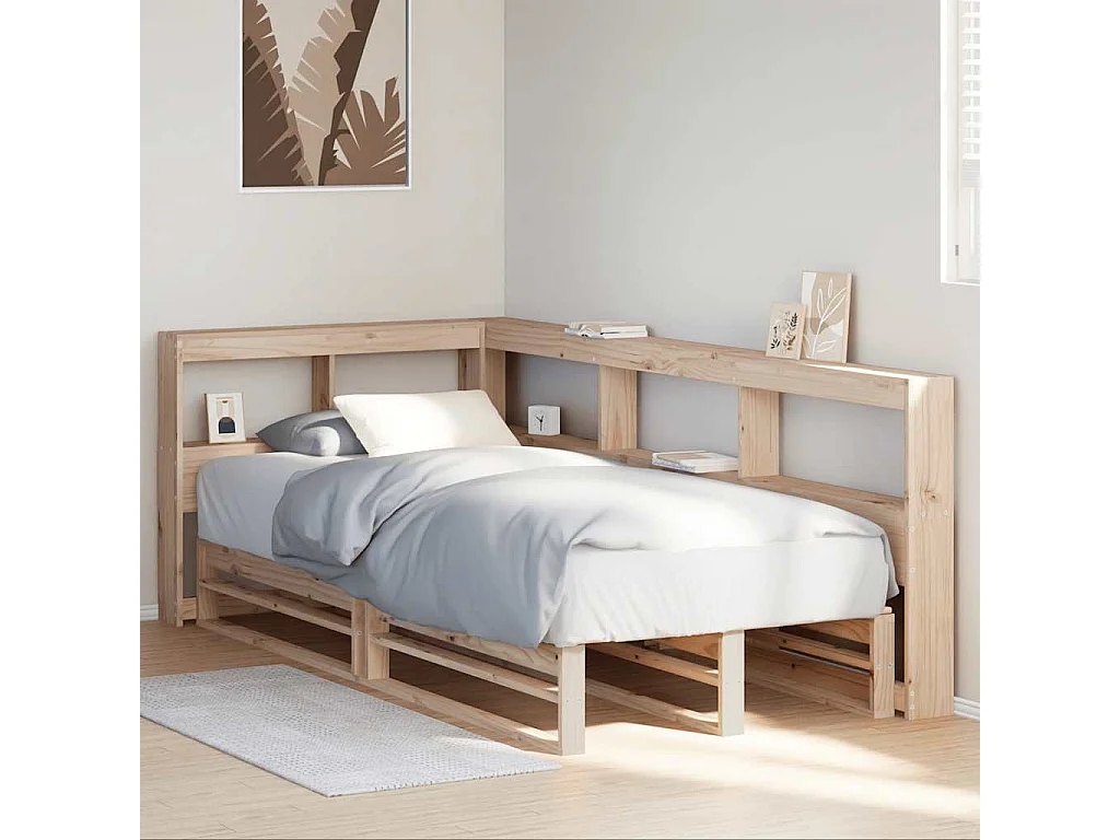 Lit bibliothèque sans matelas 90x200 cm bois de pin massif