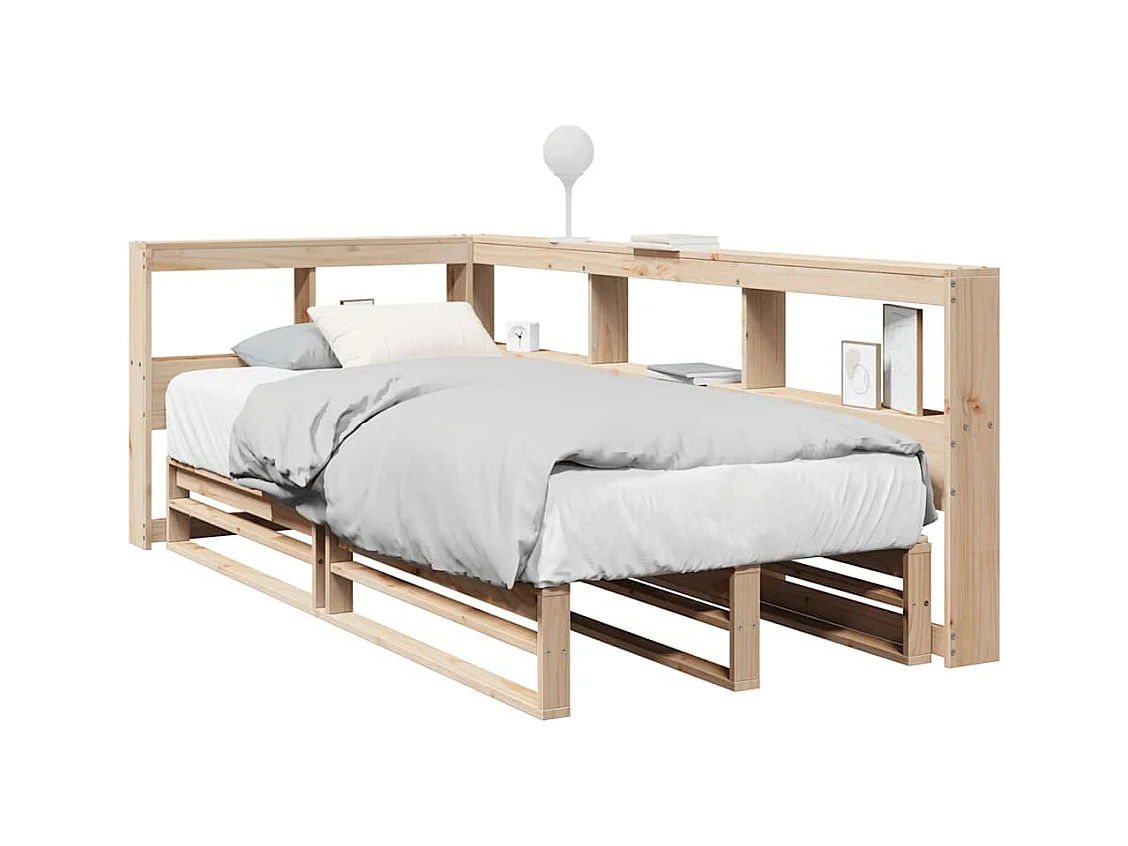 Bed met boekenkast zonder matras massief grenenhout 90x200 cm
