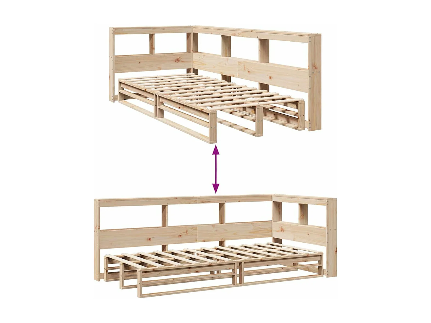 Cama con estantería sin colchón madera maciza de pino 90x200 cm