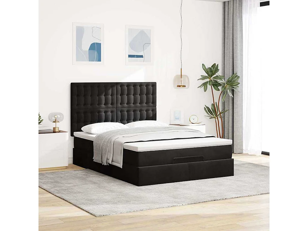 Estrutura de cama otomana com colchões 140x190 cm veludo preto