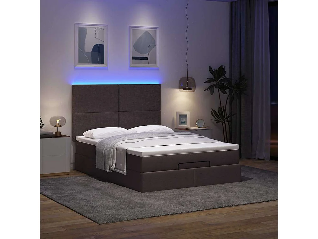 Estructura cama otomana colchón tela marrón oscuro 140x190cm