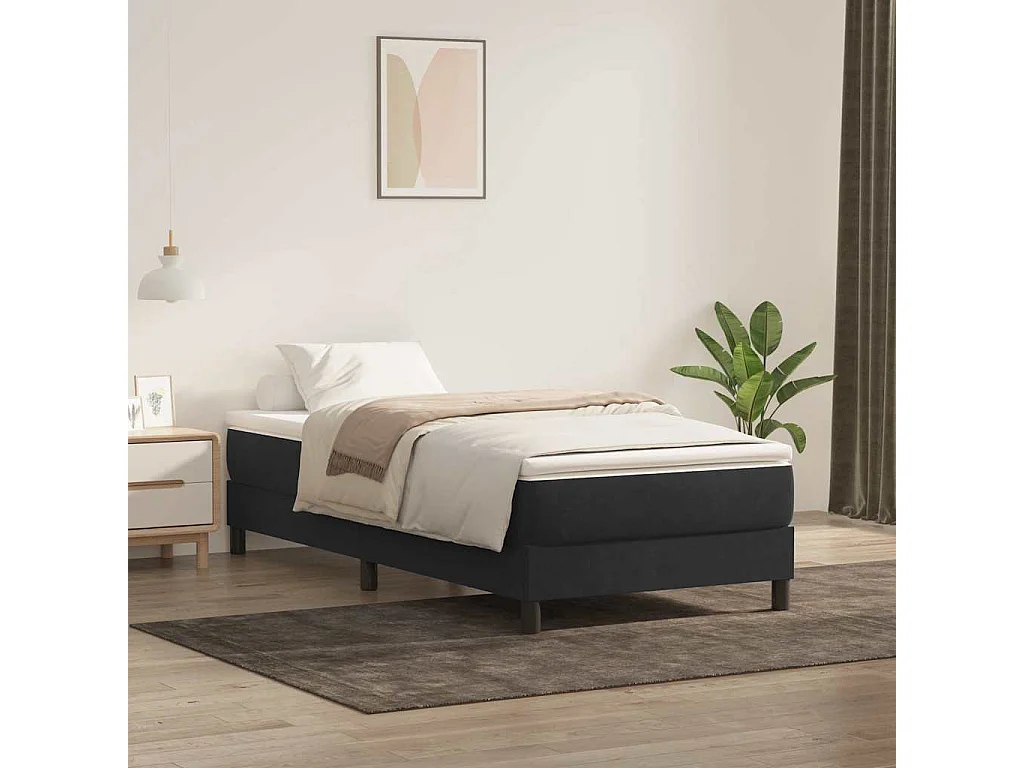 Cama box spring con colchón terciopelo negro 90x220 cm