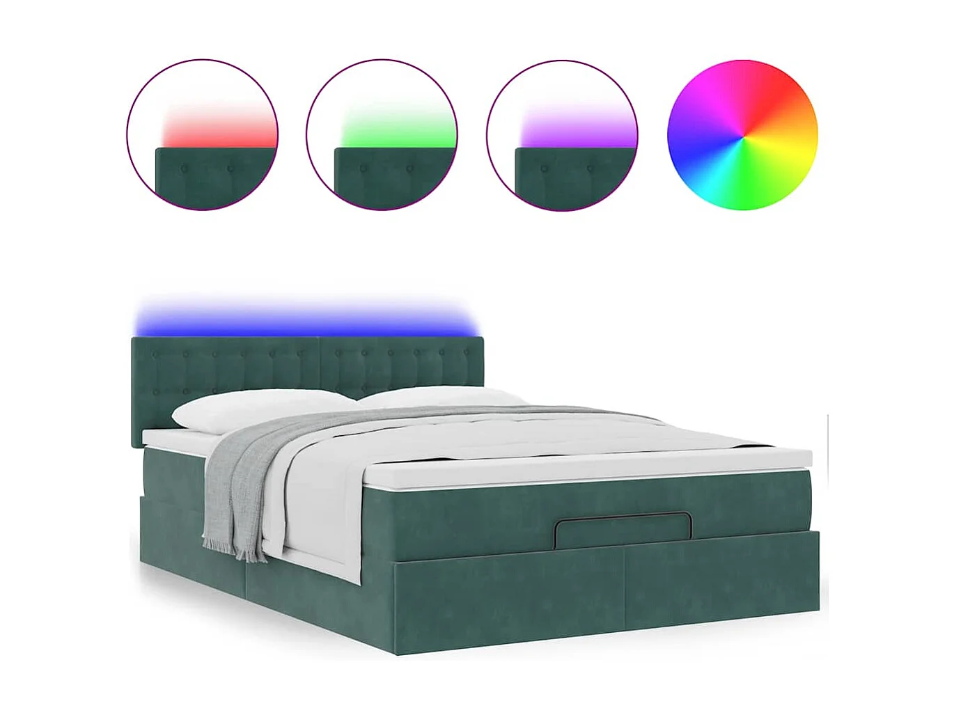 Cadre de lit ottoman avec matelas vert foncé 140x200 cm velours