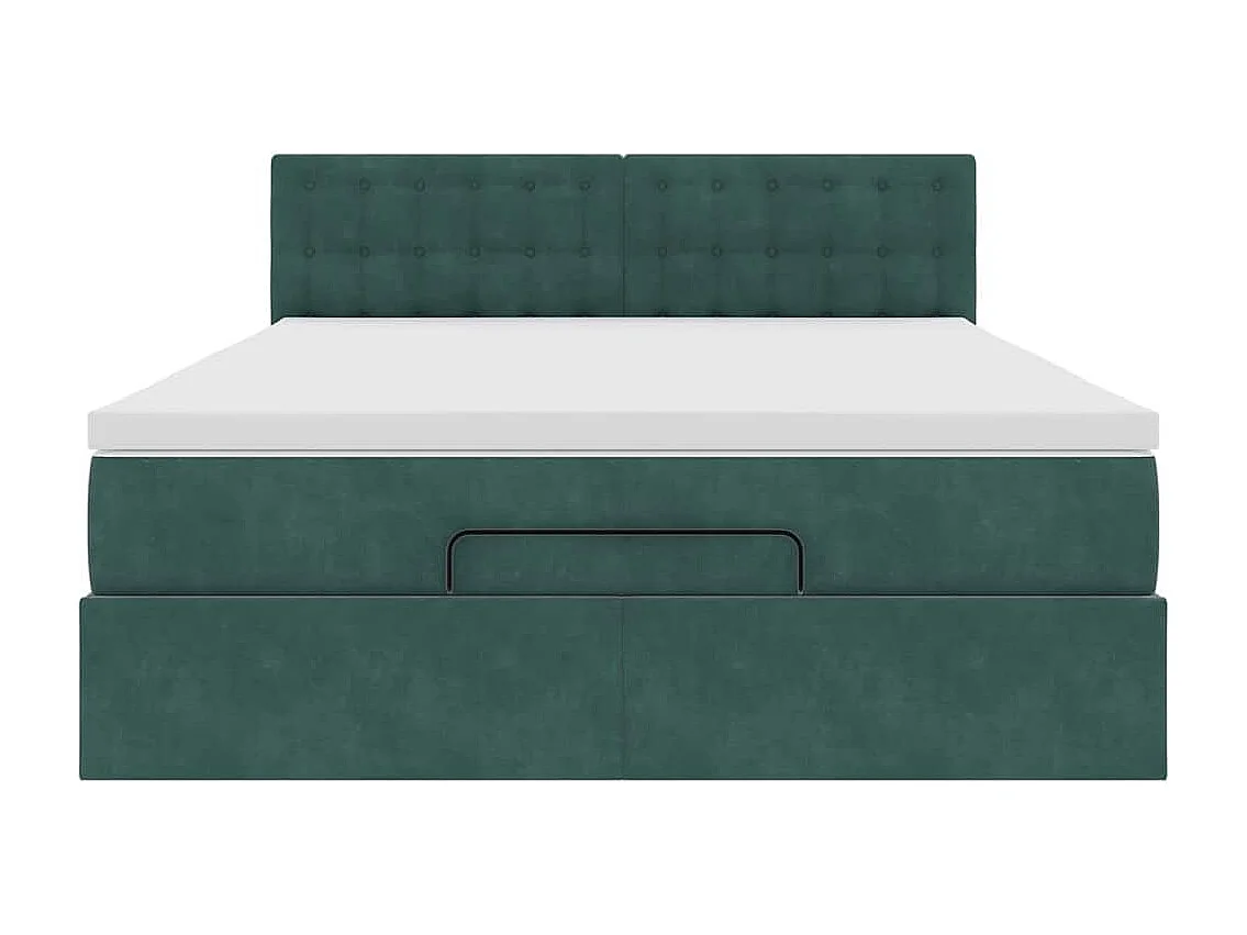 Cadre de lit ottoman avec matelas vert foncé 140x200 cm velours