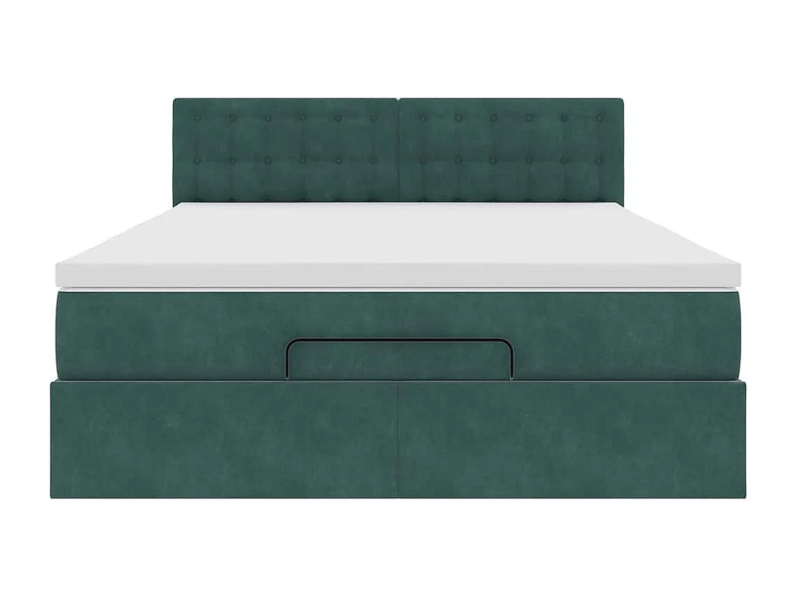 Cadre de lit ottoman avec matelas vert foncé 140x200 cm velours