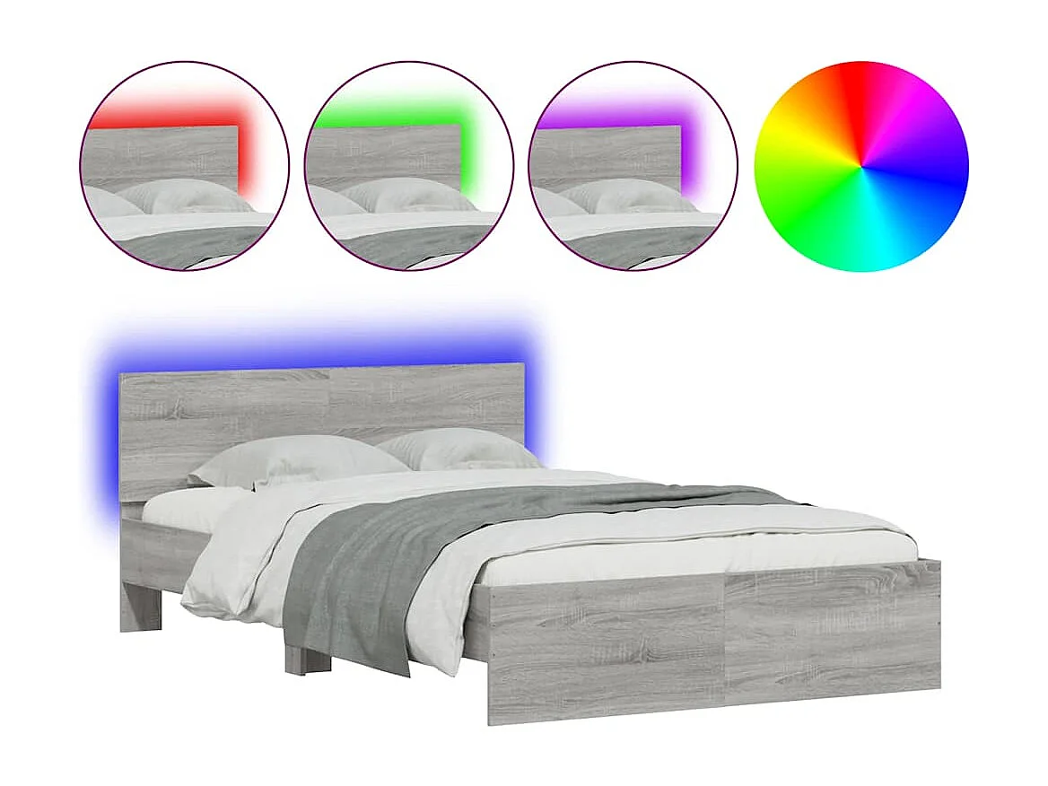 Estrutura cama com cabeceira/luzes LED 120x200cm cinzento sonoma