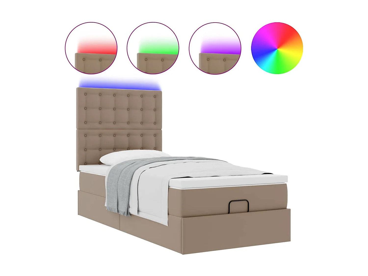 Estrutura de cama otomana com colchão Cappucino couro falso