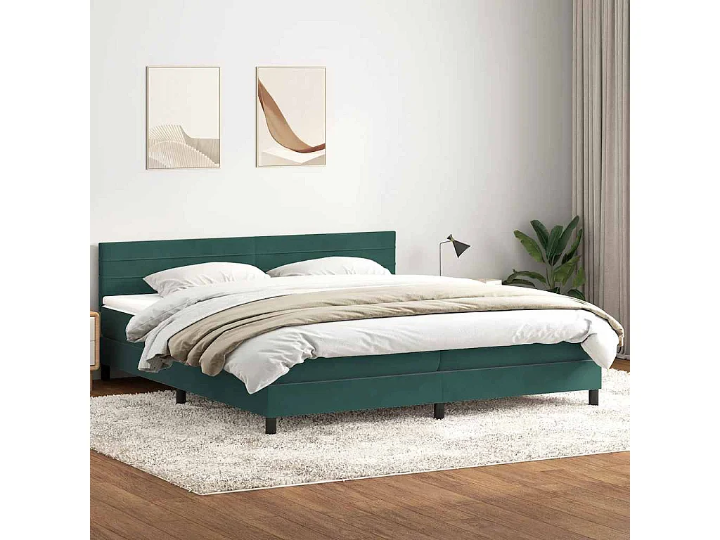 Sommier à lattes de lit et matelas vert foncé 180x210cm velours