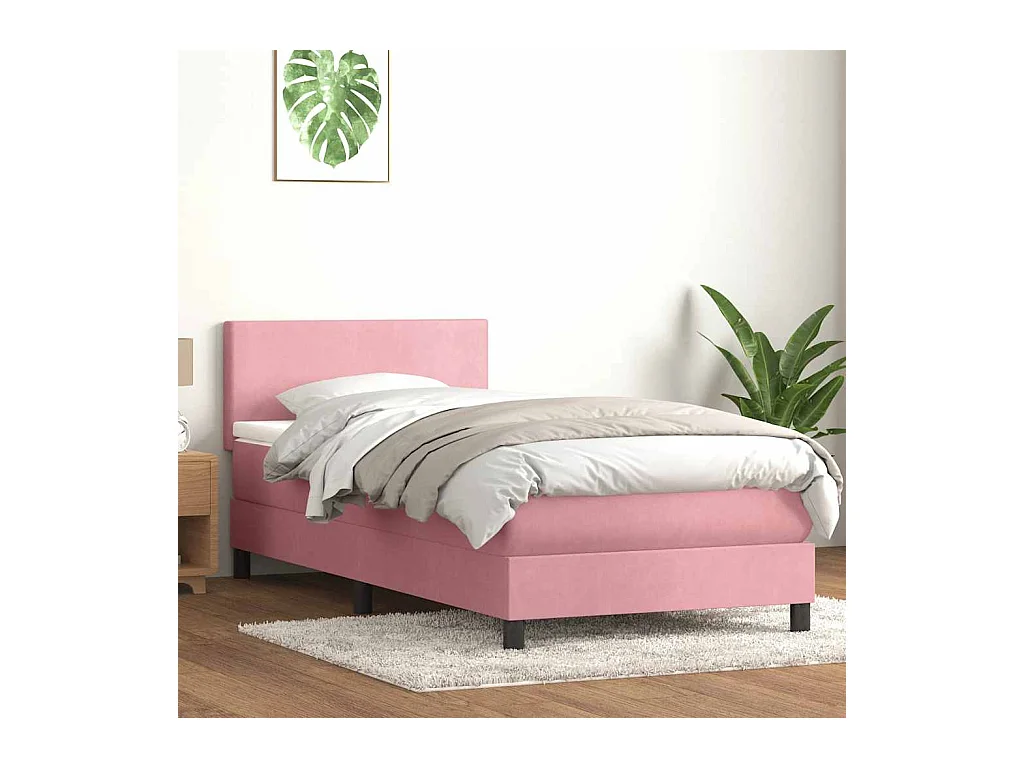 Sommier à lattes de lit avec matelas rose 80x220 cm velours