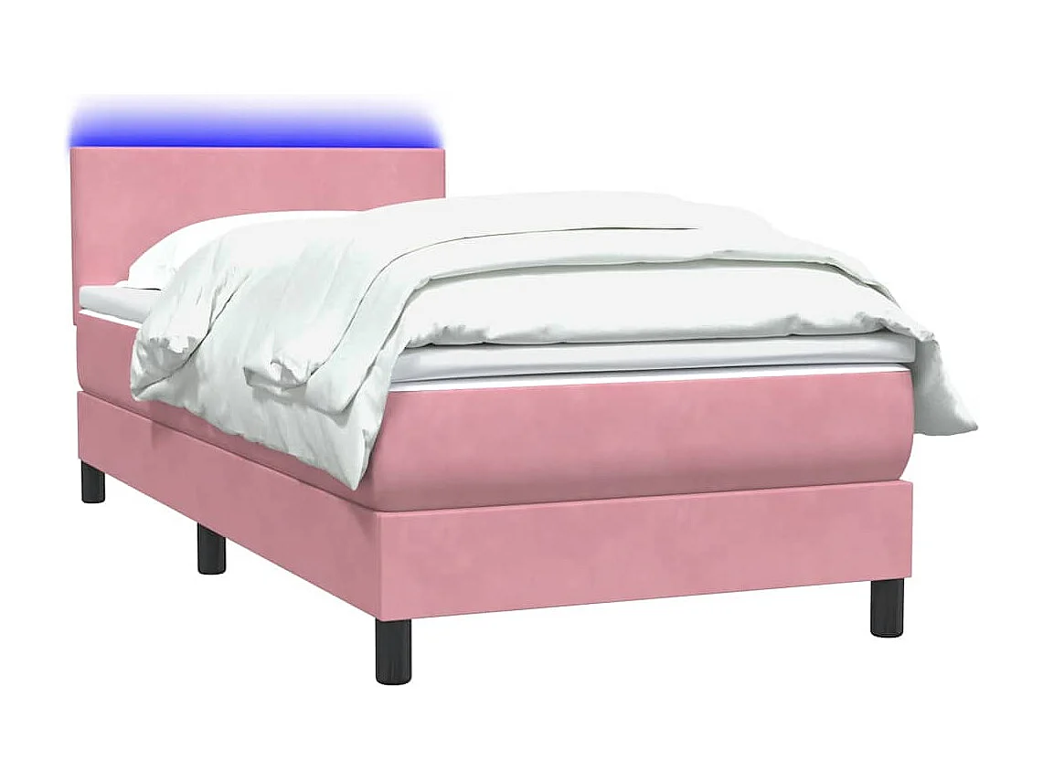 Cama box spring con colchón terciopelo rosa 80x220 cm