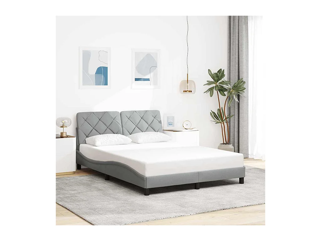 Cadre de lit sans matelas gris clair 140x190 cm tissu