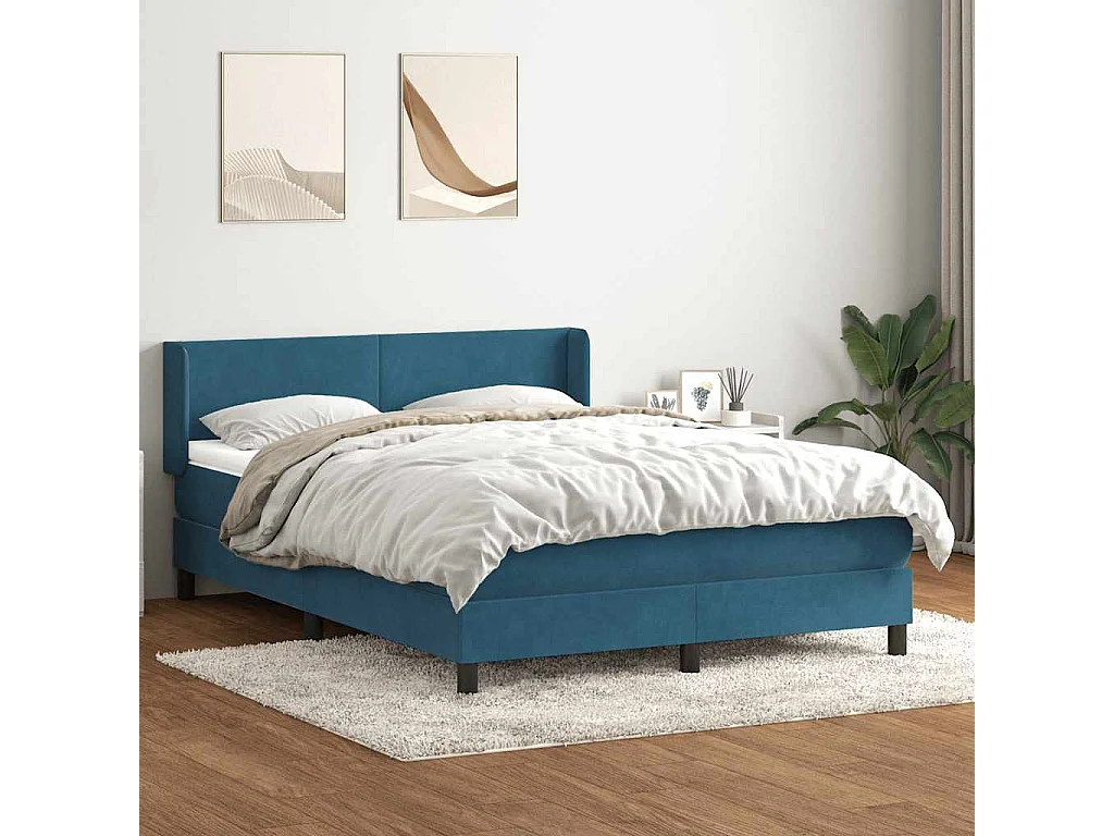 Cama box spring con colchón terciopelo azul oscuro 140x220 cm