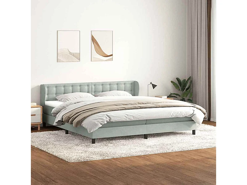 Cama box spring con colchones terciopelo gris claro 180x220 cm