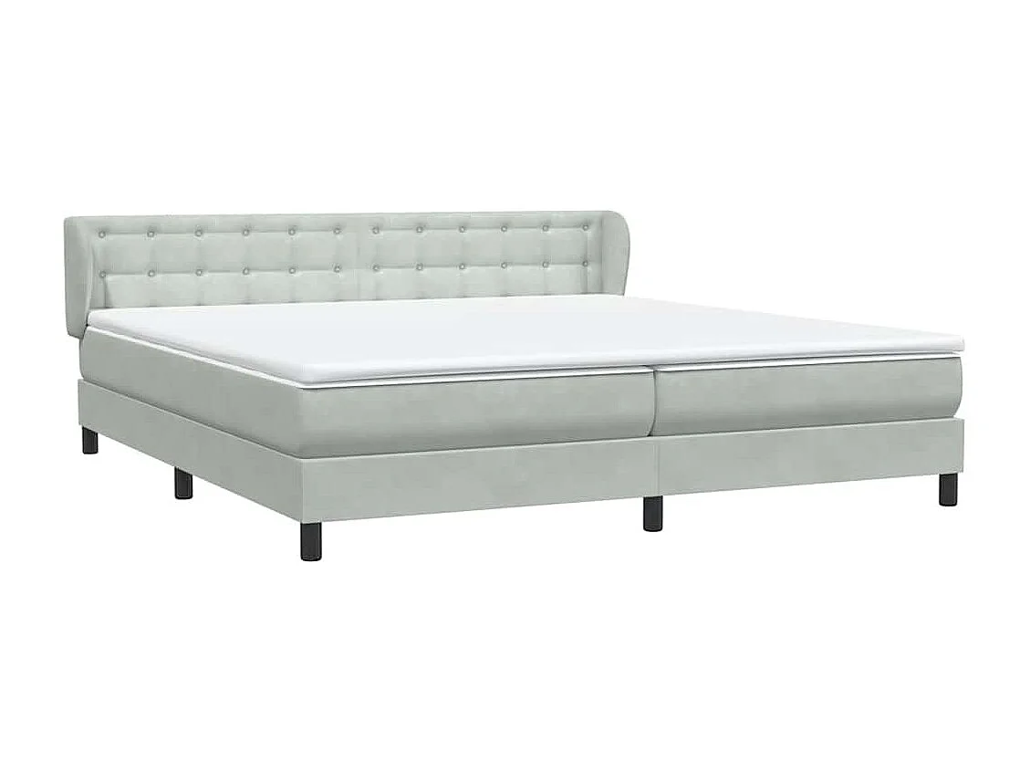 Cama box spring con colchones terciopelo gris claro 180x220 cm