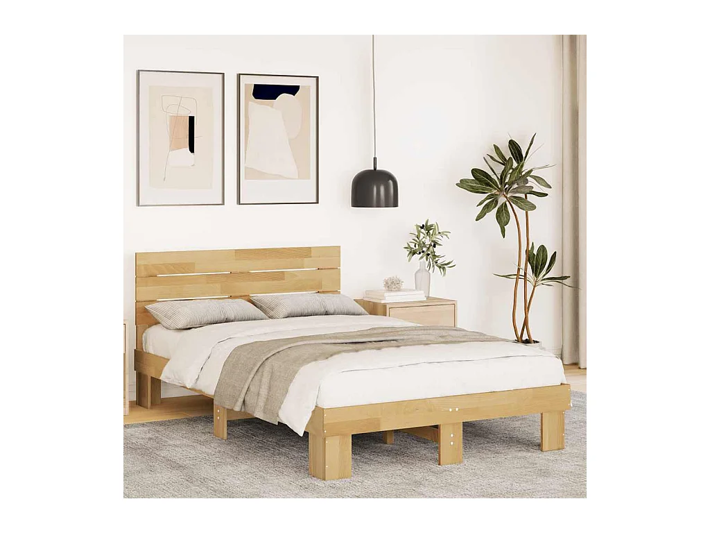 Estrutura cama cabeceira sem colchão 120x200 cm maciça carvalho