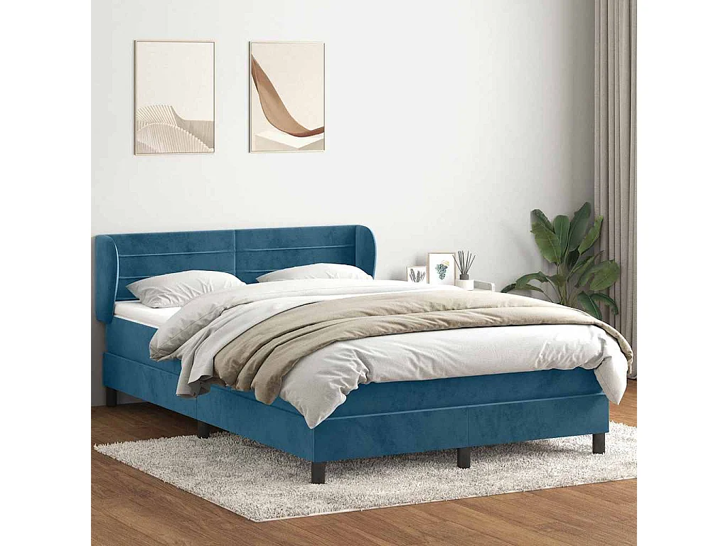 Cama box spring com colchão 160x210 cm veludo azul escuro