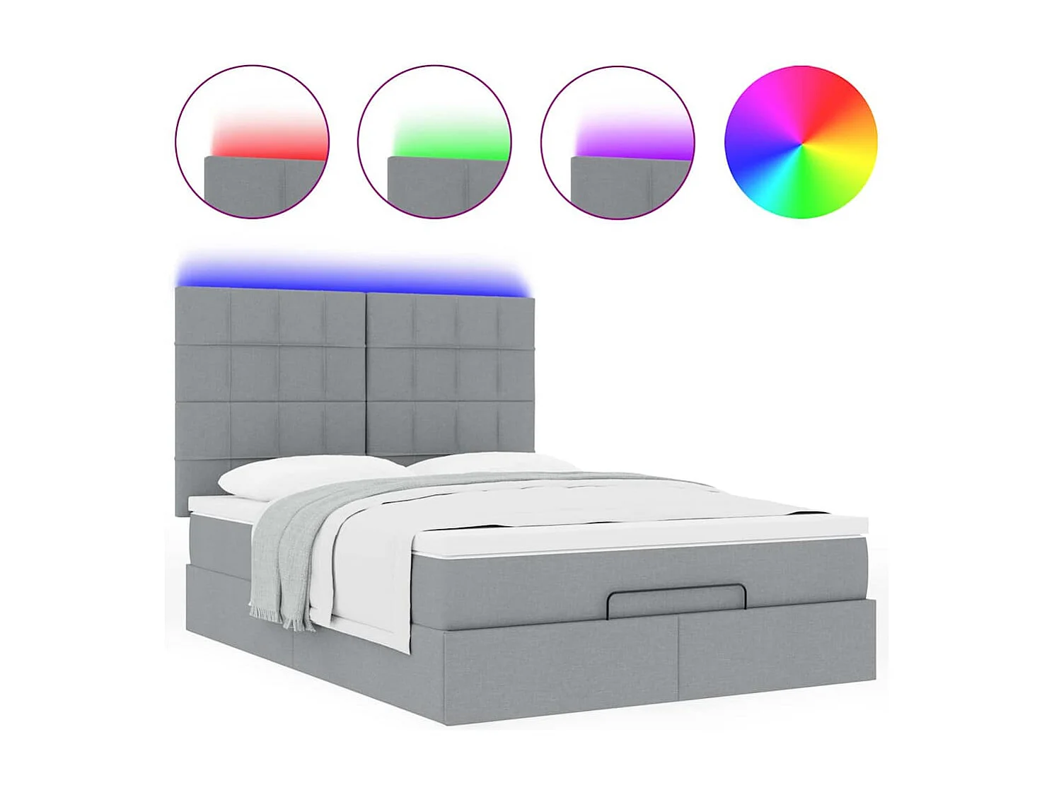 Cadre de lit ottoman et matelas gris clair 140x190 cm tissu