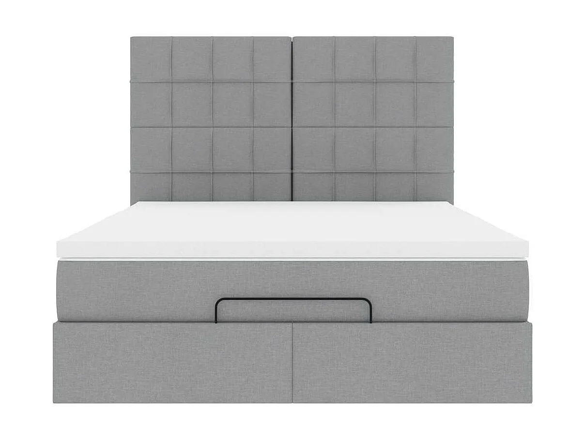 Cadre de lit ottoman et matelas gris clair 140x190 cm tissu