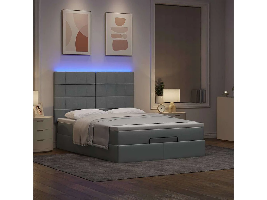 Cadre de lit ottoman et matelas gris clair 140x190 cm tissu