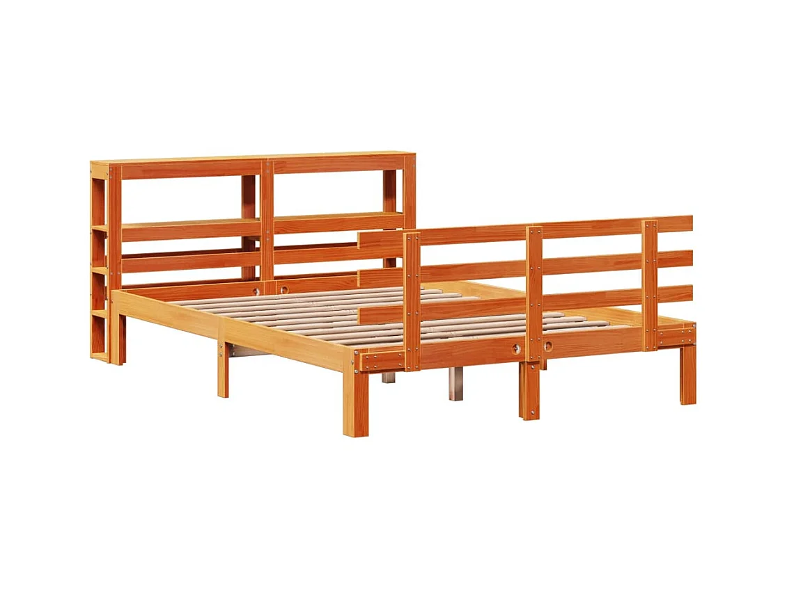 Estrutura cama com cabeceira 140x190cm pinho maciço castanho-mel