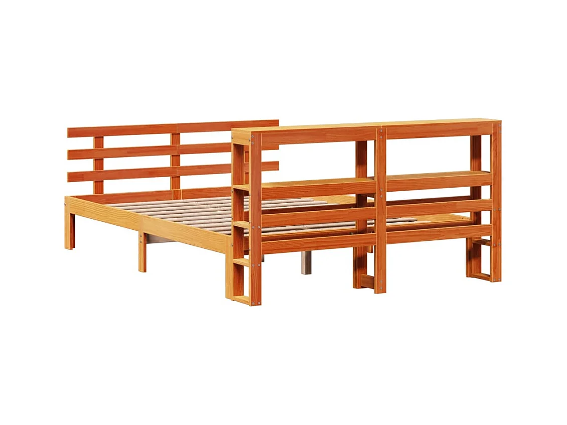 Estrutura cama com cabeceira 140x190cm pinho maciço castanho-mel