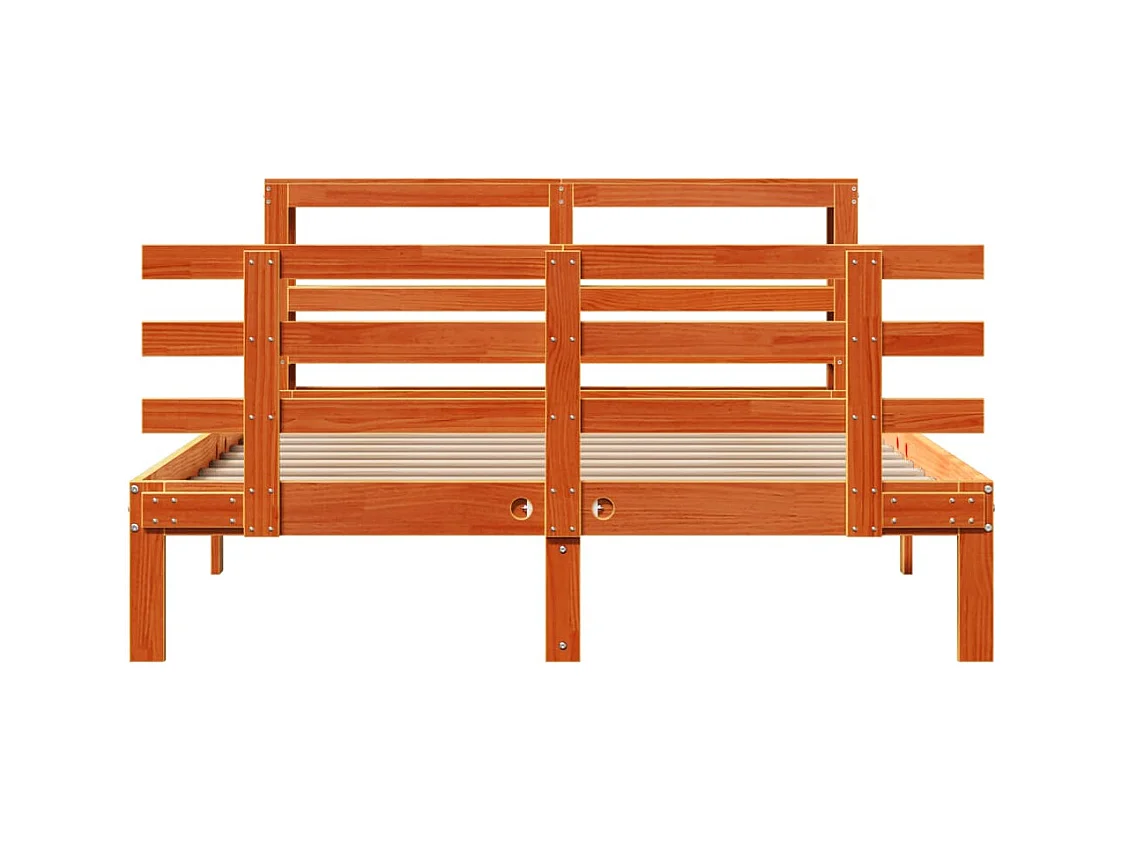 Estrutura cama com cabeceira 140x190cm pinho maciço castanho-mel