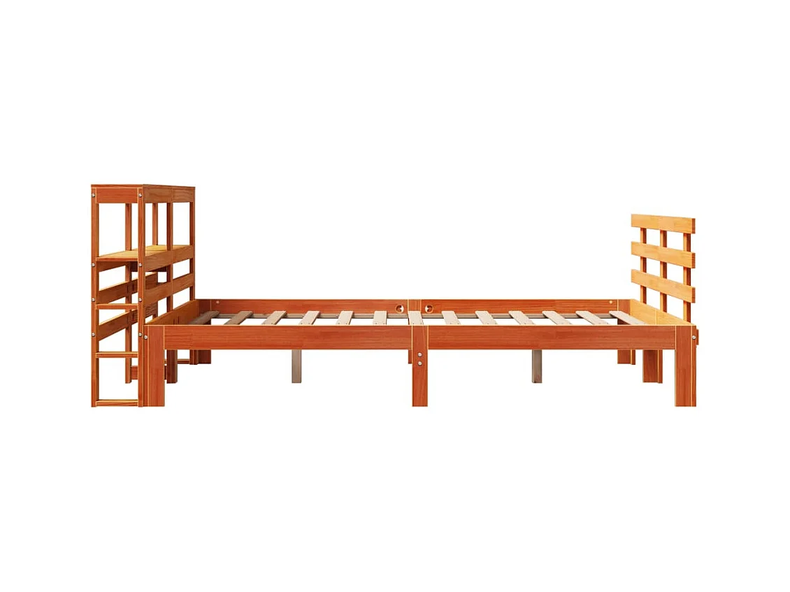 Estrutura cama com cabeceira 140x190cm pinho maciço castanho-mel