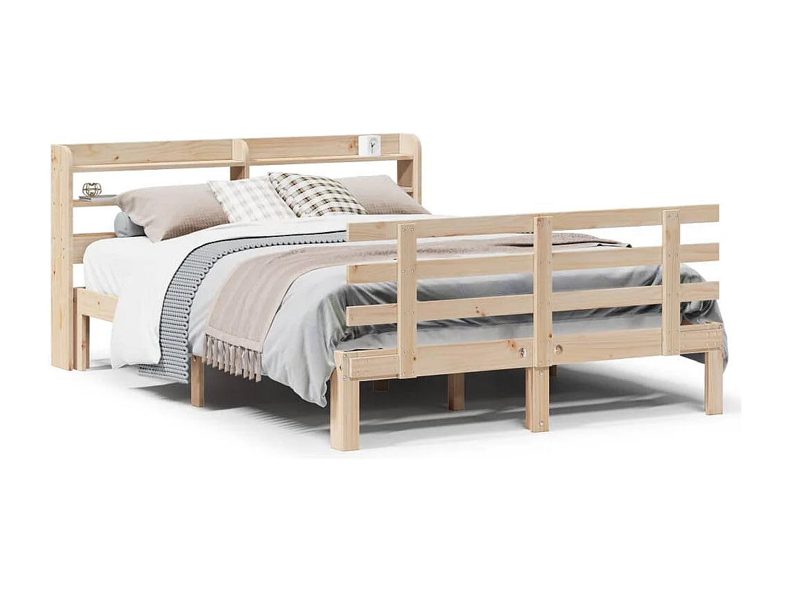 Bedframe met hoofdbord massief grenenhout wit 140x200 cm