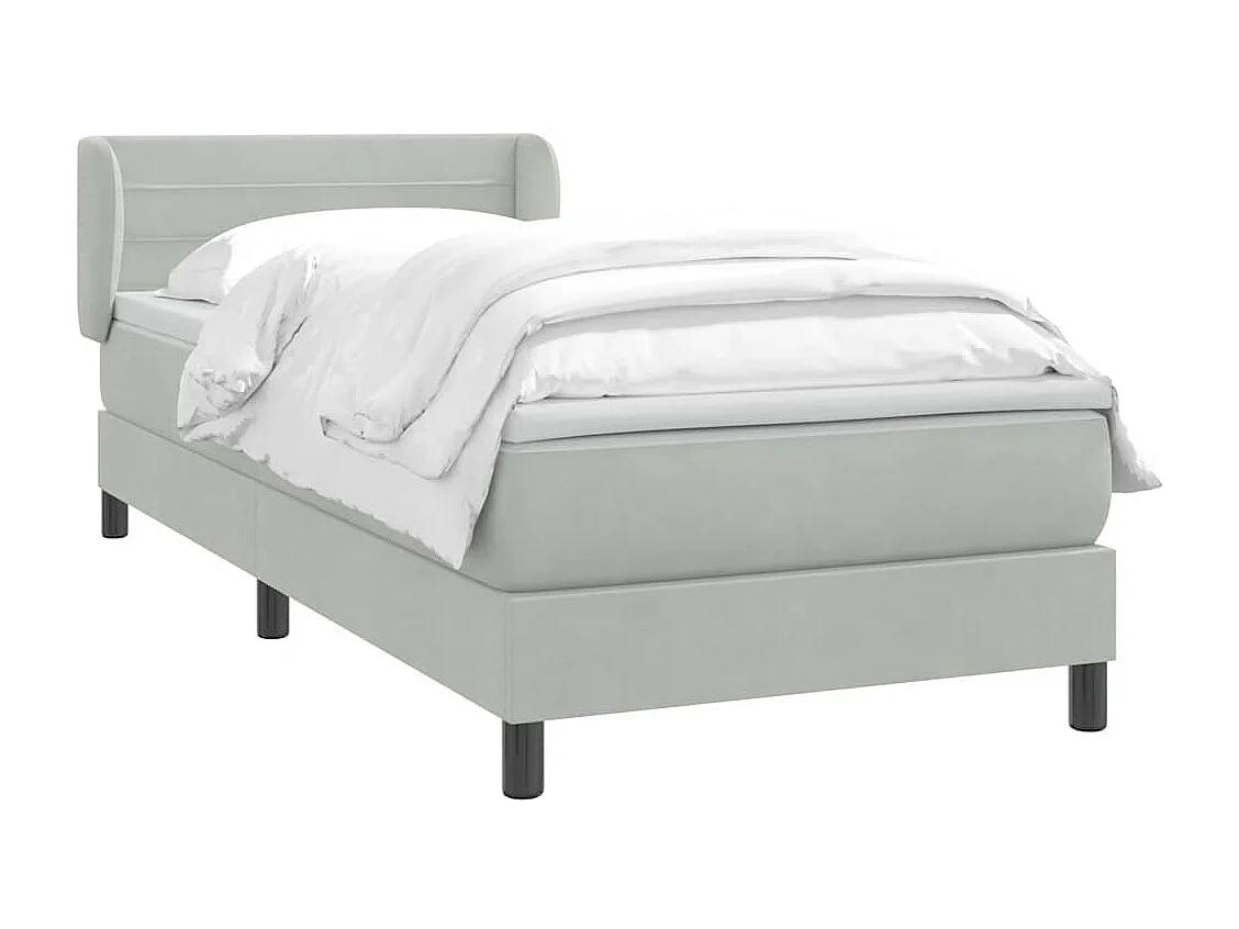 Cama box spring com colchão 100x210 cm veludo cinzento claro