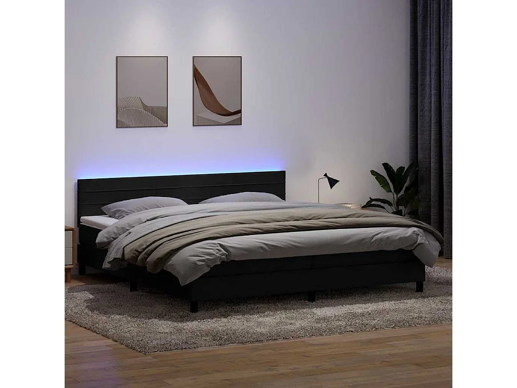 Cama box spring con colchón terciopelo negro 180x210 cm