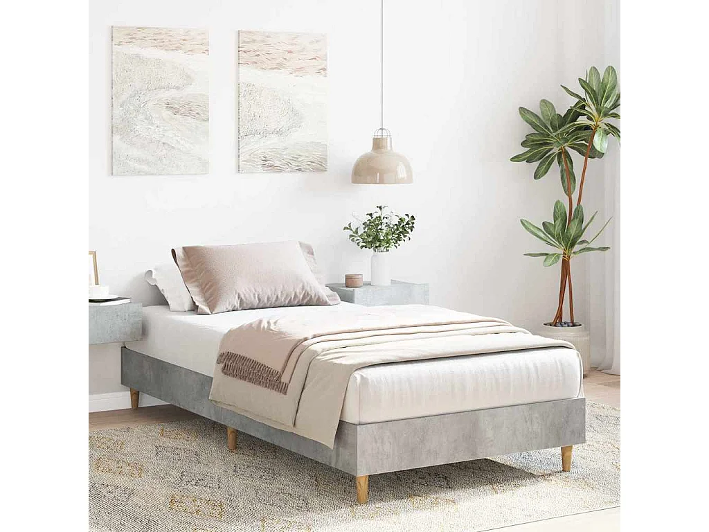 Cadre de lit sans matelas gris béton 75x190cm bois d'ingénierie