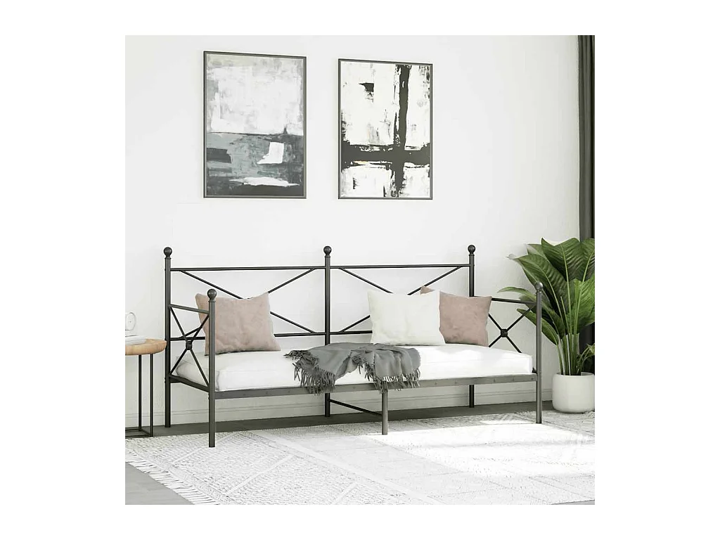 Sofá cama sin colchón terciopelo negro 90x190 cm acero