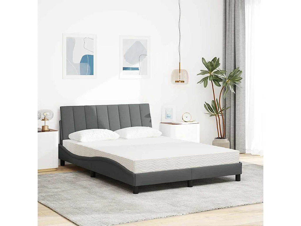 Lit avec matelas gris foncé 120x200 cm tissu