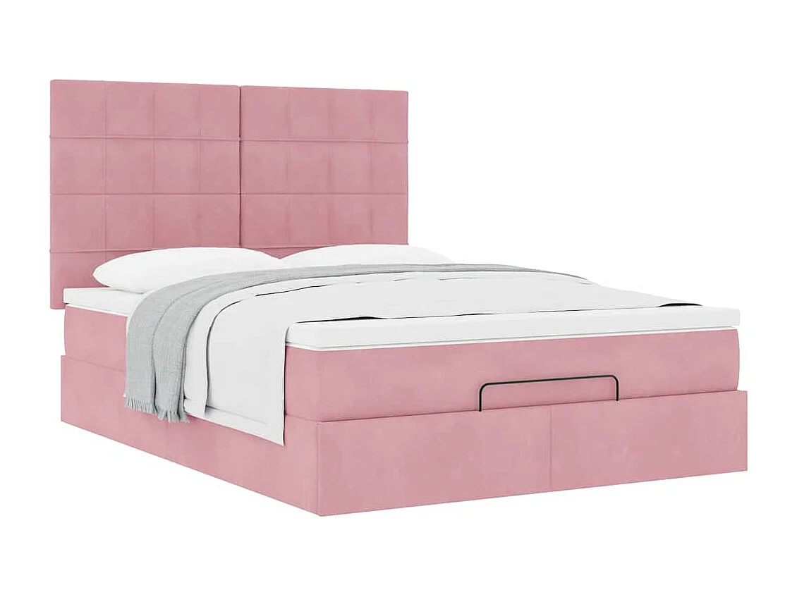 Cadre de lit ottoman avec matelas rose 140x190 cm velours
