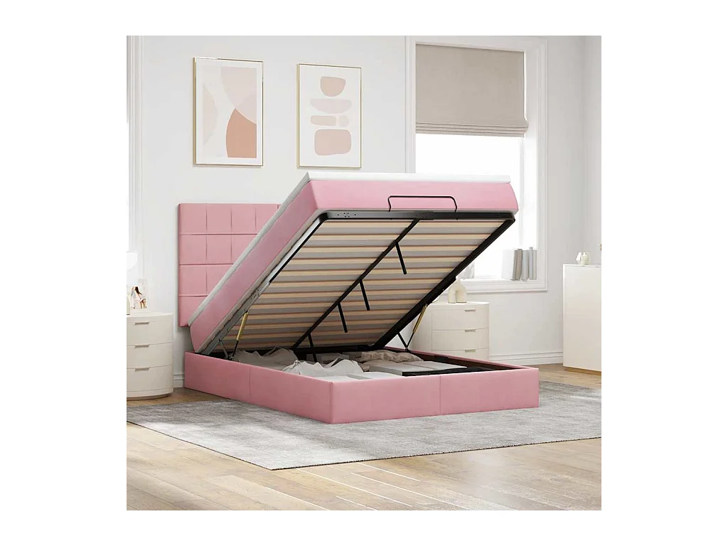 Estrutura de cama otomana com colchões 140x190 cm veludo rosa