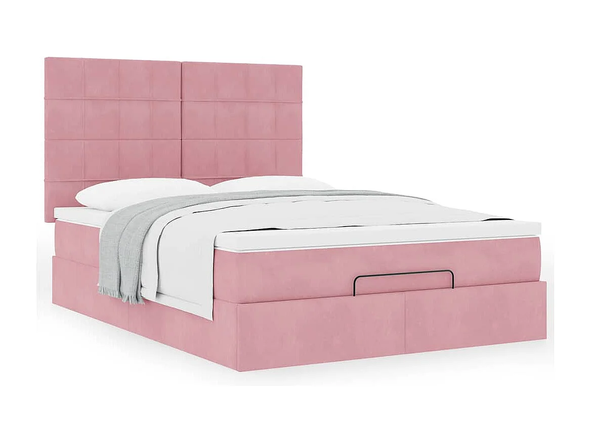 Ottoman bed met matrassen 140x190cm fluweel roze