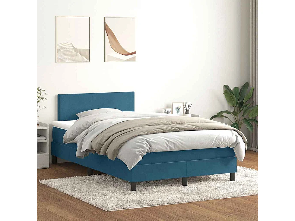 Boxspring met matras fluweel donkerblauw 120x210 cm