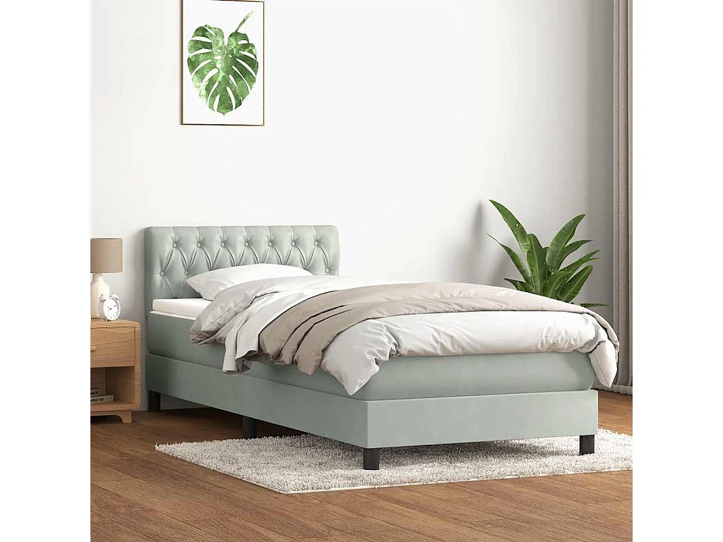 Sommier à lattes de lit et matelas gris clair 90x210 cm velours