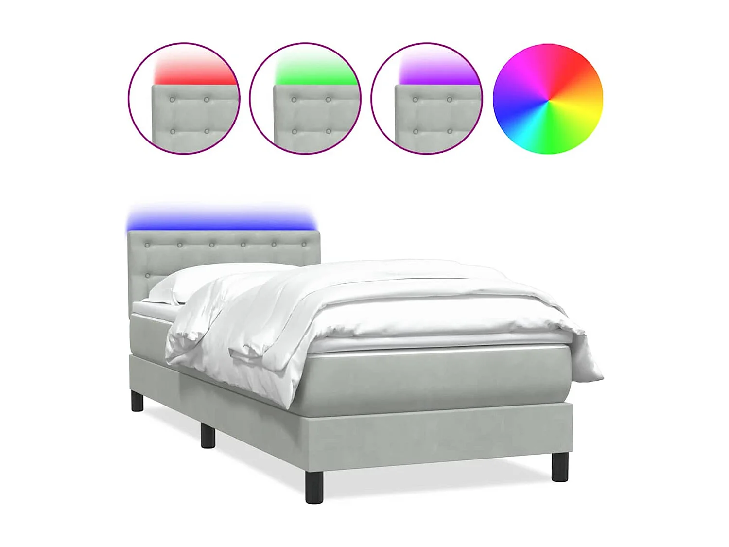 Cama box spring con colchón terciopelo gris claro 80x220 cm