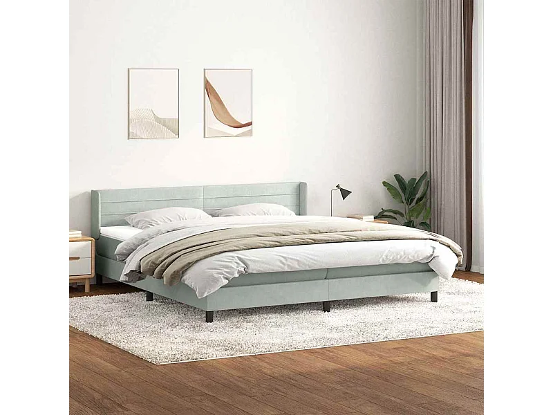 Cama box spring con colchón terciopelo gris claro 180x210 cm