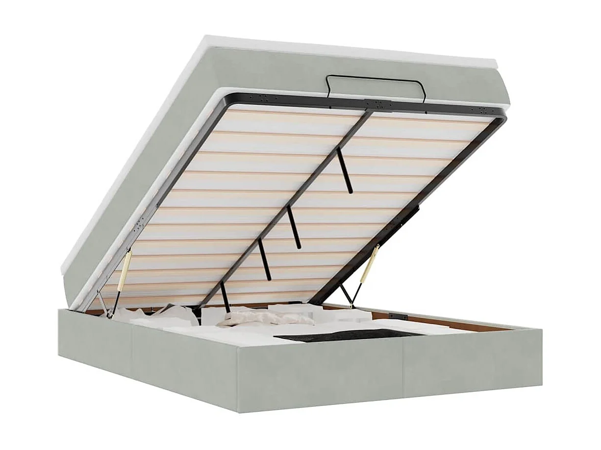 Cadre de lit ottoman et matelas gris clair 140x190 velours
